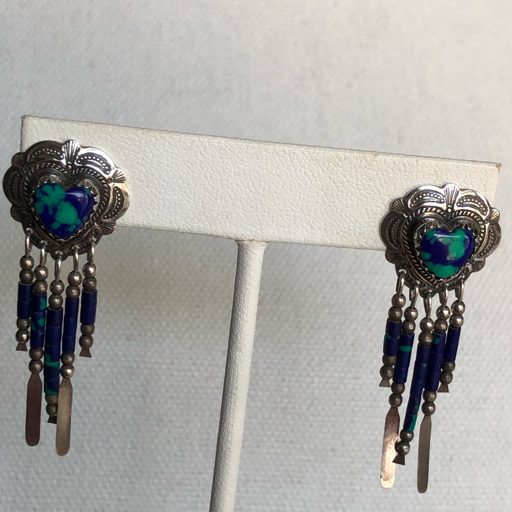 Chrysocolla Gemstones American Indian Design In Sterling Silver Earrings 68$